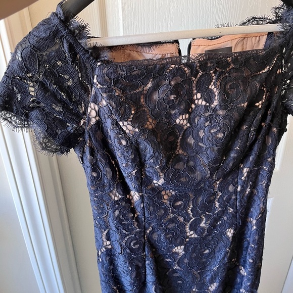 Adrianna Papell Navy Lace Wedding Dress - Picture 2 of 4